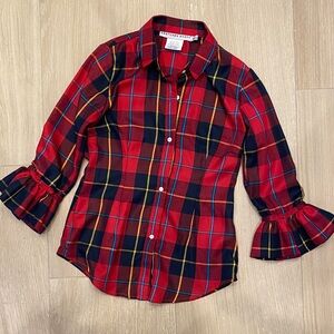 Gretchen Scott Designs Red Tartan Plaid Button Down Shirt XS